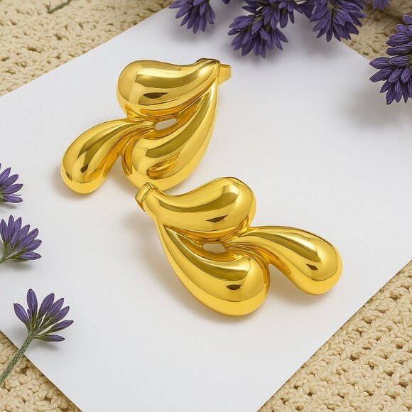 🆕️18K Gold Plated Stainless Steel Drop Earrings - Unique Teardrop Design✨ - Picture 5 of 10